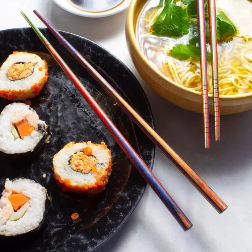 Vista 3 de Totally Bamboo Baltique® Marrakesh Collection - Palillos reutilizables, juego de 4 pares, antideslizantes, 9-7/8 pulgadas de largo