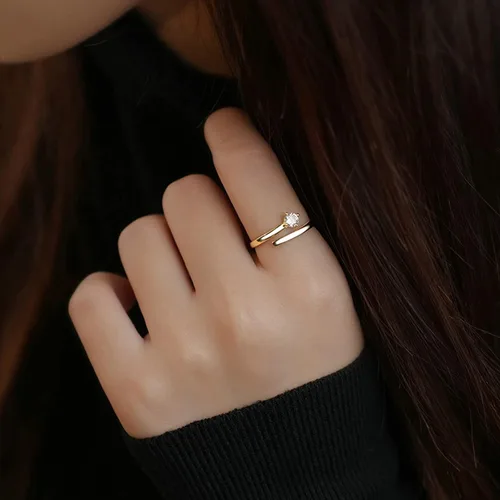 Vista 3 de Anillos ajustables para mujer, plata de ley S925, anillos abiertos de oro grueso para mujer con circonita