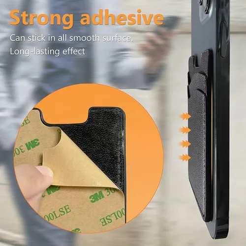 Vista 4 de Soporte para tarjetas de teléfono, billetera de cuero para teléfono, tarjetero para la parte posterior del teléfono, tarjetero para la parte