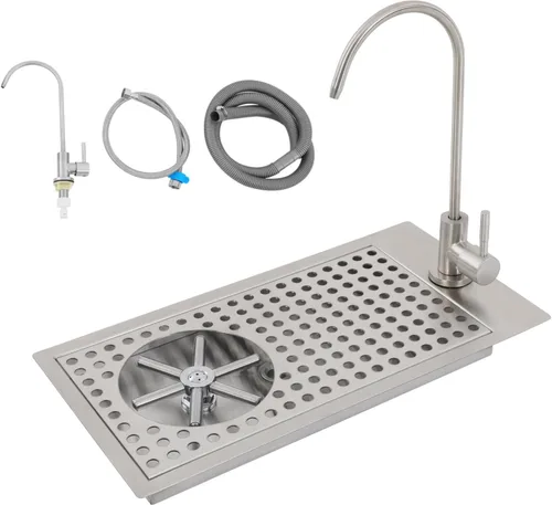 Vista 9 de Enjuagadora de vidrio integrada con grifo – Lavadora comercial de vasos de acero inoxidable 304, rociador multiángulo, drenaje rápido para bares