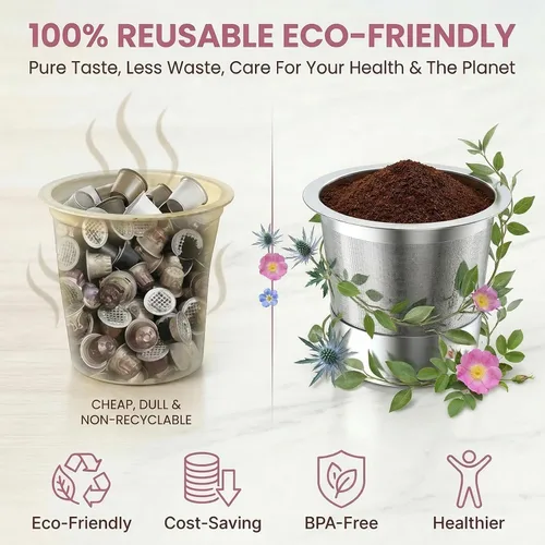 Vista 3 de Tazas reutilizables K Cup para Keurig, cápsulas de café reutilizables K Cup compatibles para cafeteras Keurig 1.0 y 2.0, tazas K de acero inoxidable