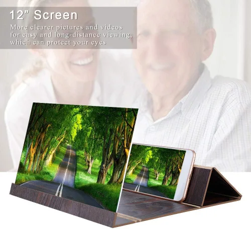 Vista 3 de flexman Lupa de pantalla de 12 pulgadas para smartphone, ampliadora de pantalla de protección ocular de madera, soporte plegable ligero para Marrón