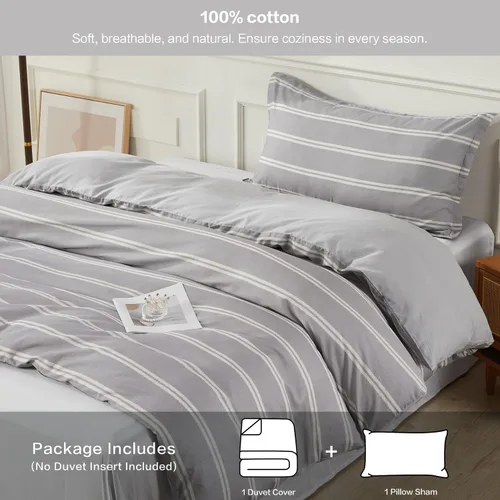 Vista 281 de SAPHREAS Juego de funda de edredón de algodón, tamaño King, a cuadros color gris oscuro y gris, geométrico, 3 piezas, 1 funda de edredón y 2 fundas