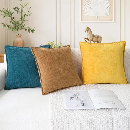 Vista 5 de CaliTime - Juego de 2 fundas de almohada decorativas de 16 x 16 pulgadas, con costuras en los bordes de hilo de algodón, chenilla suave teñida