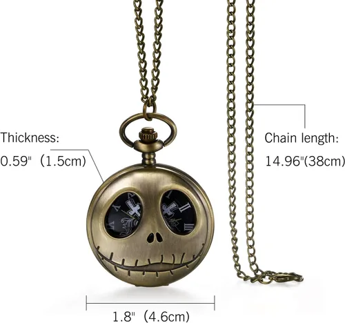 Vista 6 de JewelryWe Nightmare - Reloj de bolsillo navideño con diseño de calavera y cuarzo, para Navidad