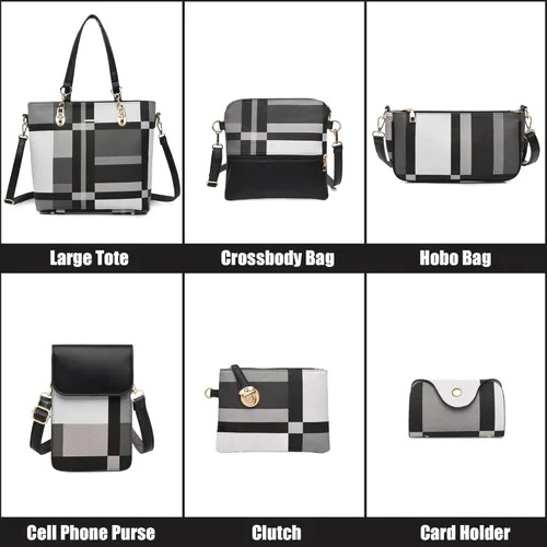 Vista 3 de Monederos y bolsos de mano para mujer, de cuero sintético, bolsas cruzadas, monederos, juego de 6 piezas