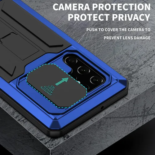 Vista 2 de Funda para Samsung S22 Ultra con protector de cámara de pantalla, Samsung S22 Ultra resistente de metal militar resistente a prueba de agua