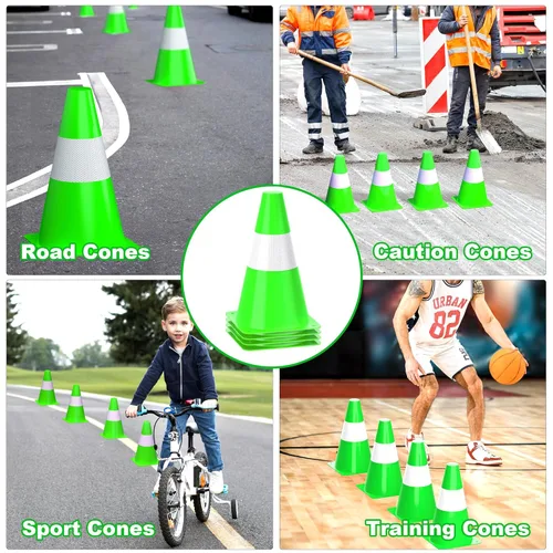 Vista 5 de Conos de seguridad de tráfico de 9 pulgadas con collares reflectantes, [paquete de 4] conos de construcción verdes conos de estacionamiento