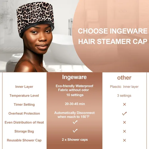 Vista 6 de Gorra térmica para acondicionamiento profundo, Ingeware gorra térmica para secador de pelo, gorra para vaporizador de pelo para cabello natural
