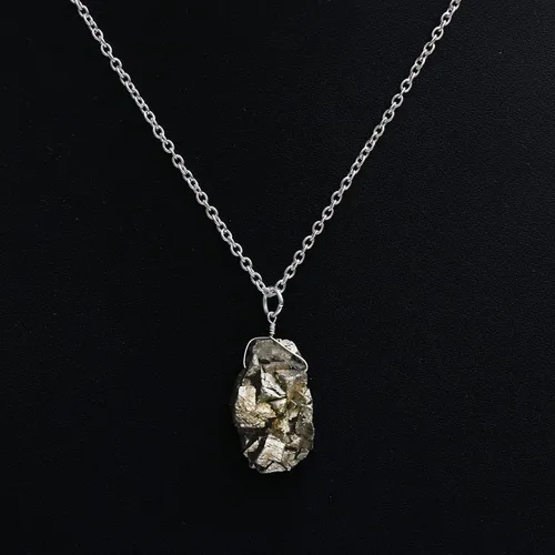 Vista 4 de Gempires Natural Raw Pyrite Pendant Necklace, Handmade Jewelry, 16 + 2 Inch Silver Plated Adjustable Chain (Pyrite)