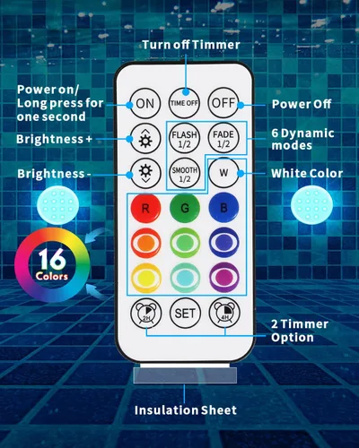 Vista 4 de Luces de piscina, luces LED sumergibles recargables actualizadas con control remoto, 16 colores IP68, luz subacuática impermeable para piscina