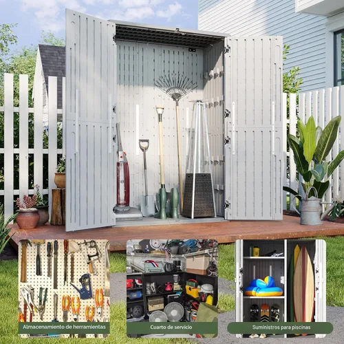 Vista 7 de Aoxun Cobertizo de almacenamiento para exteriores, 64 pies cúbicos, cobertizos verticales de almacenamiento al aire libre con piso, gabinete
