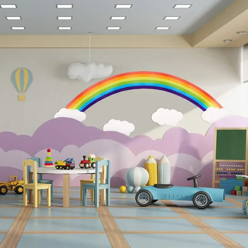 Vista 6 de Sumind Juego de 10 calcomanías de pared de arco iris gigante, recortes de cartón, juego de tablón de anuncios, nube de papel con punto de pegamento