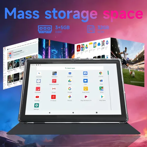 Vista 4 de Tablet Android 14 de 7 pulgadas con funda, 8 GB de RAM 32 GB ROM 1 TB Expand, procesador de cuatro núcleos, tableta PC, pantalla IPS, cámara dual