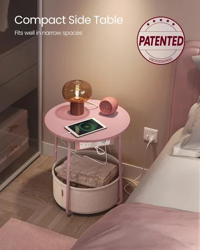 Vista 5 de VASAGLE LILEA Collection - Side Table with Charging Station, Round End Table with Fabric Basket