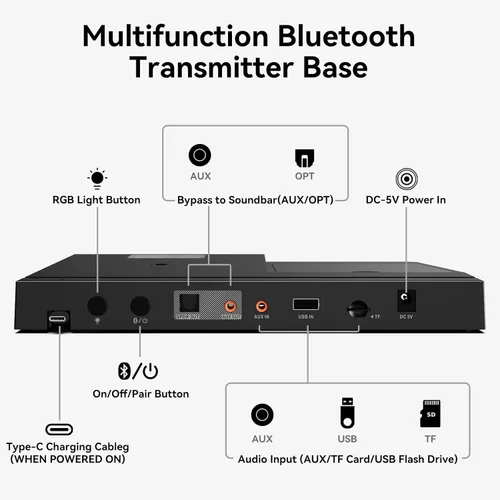 Vista 7 de 1Mii Base de demostración de audio Bluetooth B3+ con soporte desmontable para auriculares, iluminación RGB, tablero de exhibición de acrílico