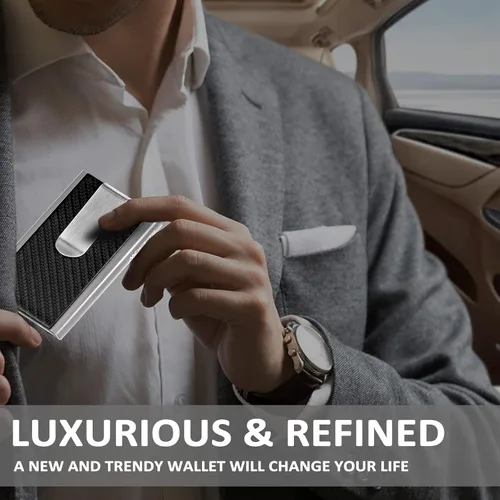 Vista 6 de MOSIYEEF Cartera minimalista Stealth para hombre, billetera desplegable con clip para dinero, cubierta de cuero, delgada y compacta, tarjetero