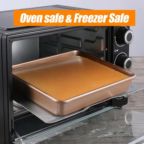 Vista 6 de UOIENRT Paquete de 2 bandejas para hornear de 9 x 7 pulgadas, bandeja antiadherente para hornear, bandeja rectangular para galletas, brownie, molde