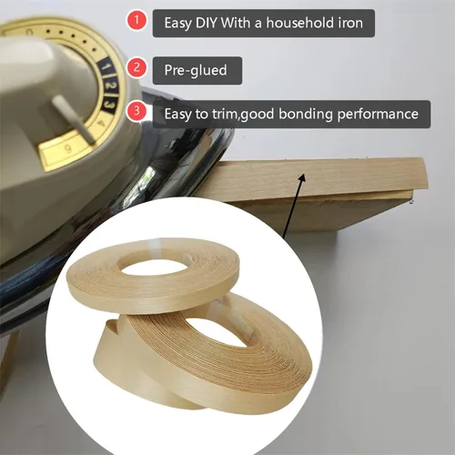 Vista 6 de Tira de bandas de borde de chapa de madera de abedul de 1/2 pulgada x 50 pies, sin planchar, borde de chapa de madera enrollado con adhesivo