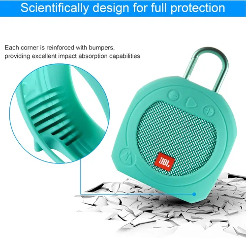 Vista 3 de TXEsign Funda protectora de silicona para altavoz Bluetooth portátil JBL Clip 3 impermeable (verde azulado)