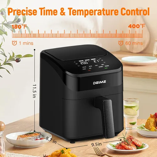 Vista 2 de DEIME Freidora de aire de 4.5 cuartos de galón, pequeña freidora digital que ahorra espacio, compacta, hornea, recalenta, asada para comidas rápidas