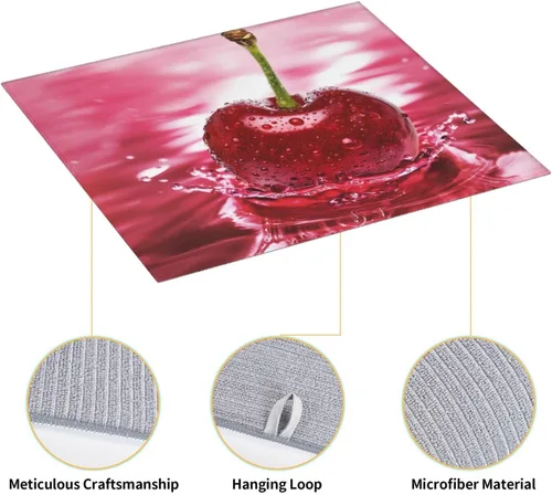 Vista 4 de Tapete de secado de platos con diseño de cerezas rojas para cocina, ultra absorbente, tapete escurridor de microfibra, tapete de café grande