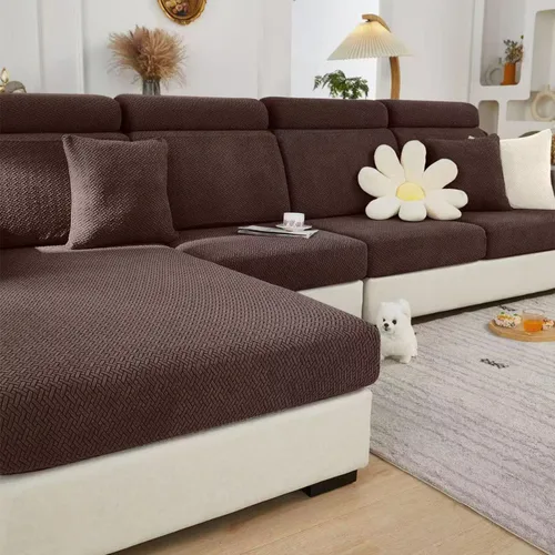 Vista 11 de Fundas de sofá, aptas para mascotas, de cojín universales, elásticas lavables para sofá modular (funda de 2 asientos y diván, con textura color azul)