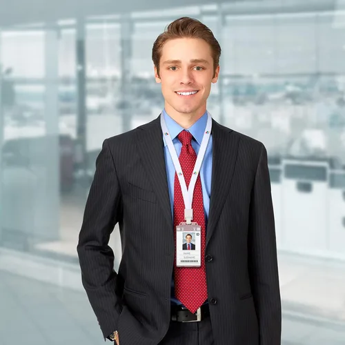 Vista 6 de Tinlade Paquete de 10 portatarjetas de plástico duro con bloqueo permanente, soporte vertical transparente para tarjetas de identificación, funda