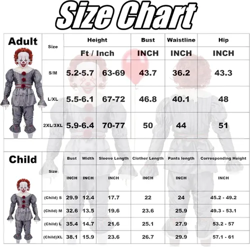 Vista 7 de Vukrtuo Disfraz de payaso IT, disfraz de Halloween para adultos con máscara de payaso LED.