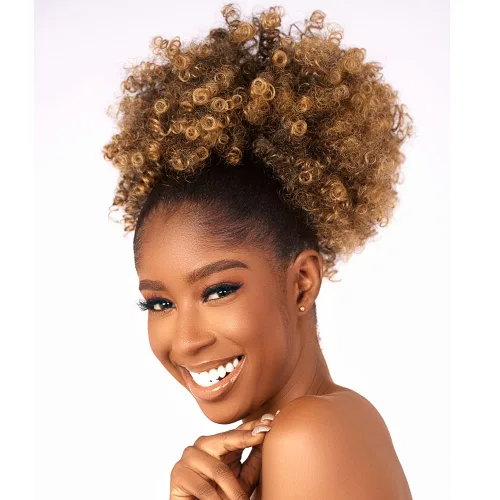 Vista 15 de Extensión de Cola de Caballo Rizada Afro Puff con Cordón para Mujeres Negras, Extensiones de Cabello Sintético Corto Afro Kinky Rizado, Extensión