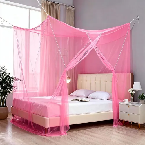 Vista 11 de Mosquitera de 4 Esquinas de Encaje de Princesa para Cama con Dosel, Malla de Tamaños Completos, Ropa de Cama Azul, Decoración del Hogar, Tiendas