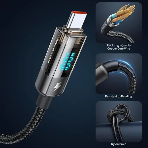 Vista 6 de mcdodo Cable de carga USB C a USB C, cable de datos transparente, PD de 100 W, cargador digital, apagado automático, protección de doble núcleo