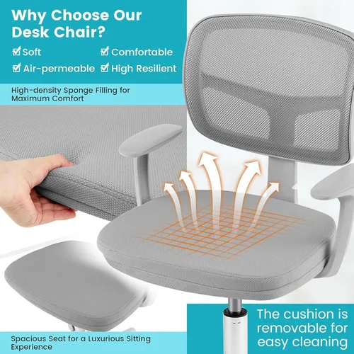 Vista 10 de POWERSTONE Silla de escritorio para niños, silla de computadora de malla ajustable con reposabrazos, cojín suave y silla de oficina giratoria de Rosa
