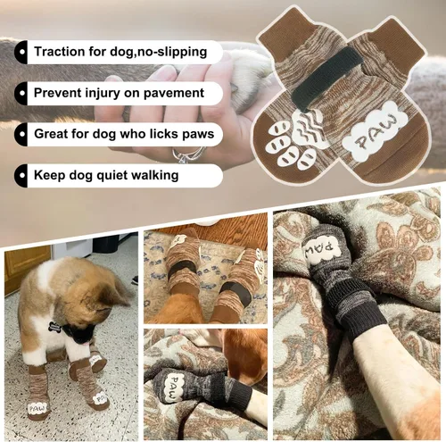 Vista 5 de BEAUTYZOO Calcetines antideslizantes para perros pequeños, medianos y grandes, protector de patas de perro con agarre para suelos de madera dura