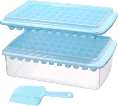 Vista 9 de Bandeja para cubitos de hielo con tapa y contenedor para congelador, bandeja de hielo de 55 pepitas de fácil liberación con tapa, recipiente