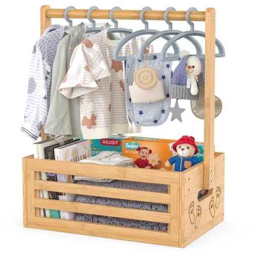 Vista 16 de BAMBOOHOMIE Cesta de Baby Shower, Canastas de Bebé con Asas y Percheros, Caja de Bebé para Baby Shower, Canasta de Regalo de Bienvenida para Bebé