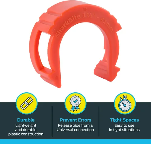 Vista 3 de SharkBite Clip de desconexión de 1-1/2 pulgadas para empujar para conectar accesorios de plomería de latón, UXLDC41
