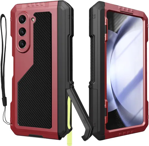 Vista 10 de Funda de metal para Samsung Galaxy Z Fold 5 con soporte para bolígrafo Fold5 S, resistente funda protectora de pantalla Z Fold 5, protector