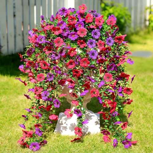 Vista 16 de Flores artificiales para exteriores, flores artificiales colgantes para decoración de otoño, 6 piezas resistentes a los rayos UV, flores de seda