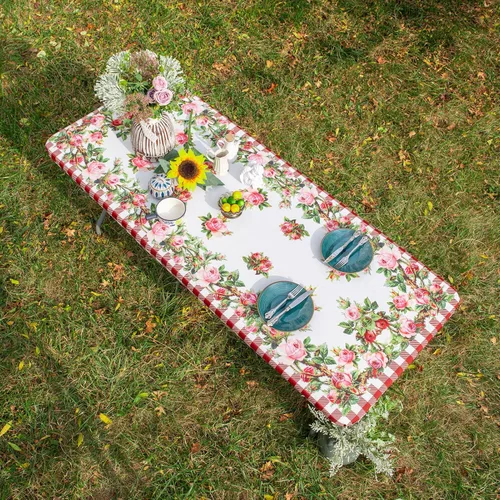 Vista 18 de ARTABLE Funda para mesa de pícnic, para primavera y verano, bordes elásticos, rectangulares ajustables de 6 pies, redondas, impermeables