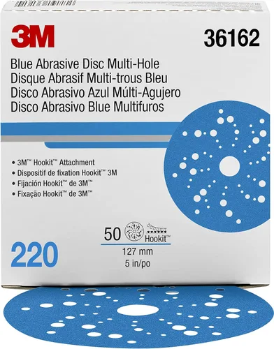 Vista 22 de 3M 3M-36142 Hookit disco abrasivo azul multi-agujero, 3" 80 Grado