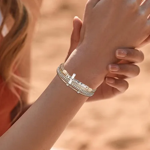 Vista 3 de Fesciory Pulsera de leopardo para mujer, pulsera de cuero bohemio multicapa con perlas de cristal