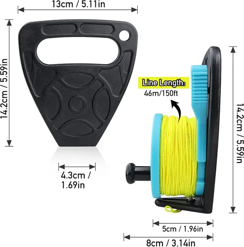 Vista 7 de Carrete de buceo con tapón de pulgar, carrete de buceo retráctil de alta visibilidad de 150 pies con interruptor de parada de mango para exploración