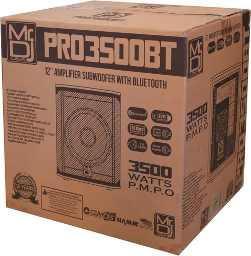 Vista 2 de Mr. Dj USA PRO3500BT 12" 3500W Pro Subwoofer amplificado con alimentación activa Bluetooth USB PA DJ Sub