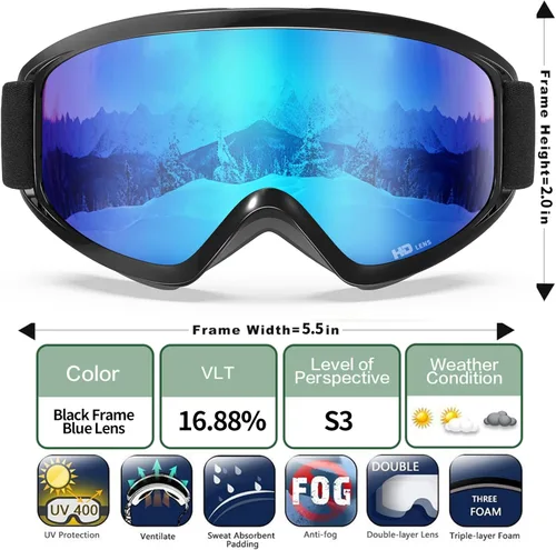 Vista 5 de MAXJULI Ski Goggles Snow Snowboard Goggles for Men Women Anti-Fog HD Lens M7