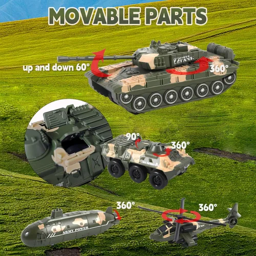 Vista 3 de OTONOPI Conjunto de vehículos militares variados modelos del ejército, helicóptero, tanque submarino, coche blindado, camión de transporte Panzer