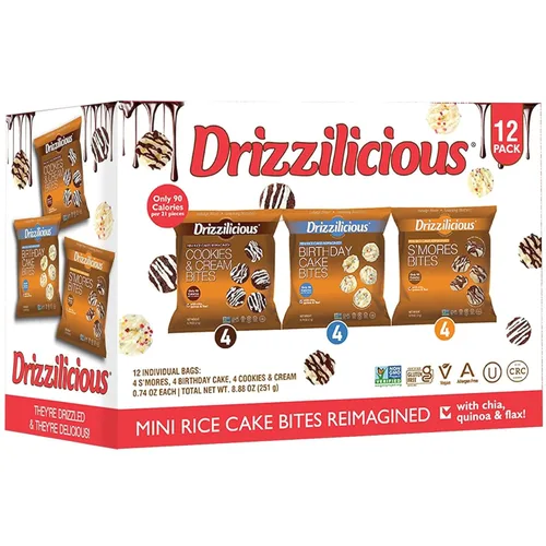 Drizzilicious - Paquete variado de mini tortitas de arroz, crisps de arroz, aperitivo saludable para adultos y niños, tortitas de arroz con sabor,
