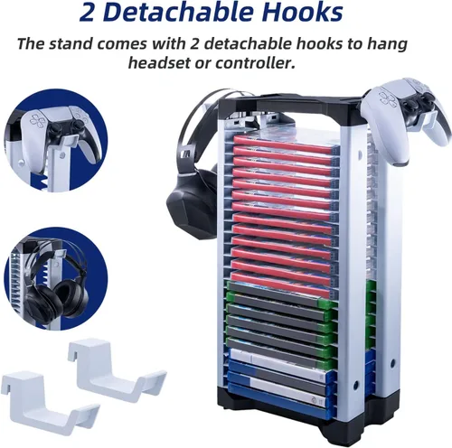 Vista 3 de Mcbazel Torre de soporte de almacenamiento de videojuegos para PS5/PS4/NS Switch/Switch2/Xbox, almacenamiento de disco de videojuegos y controlador