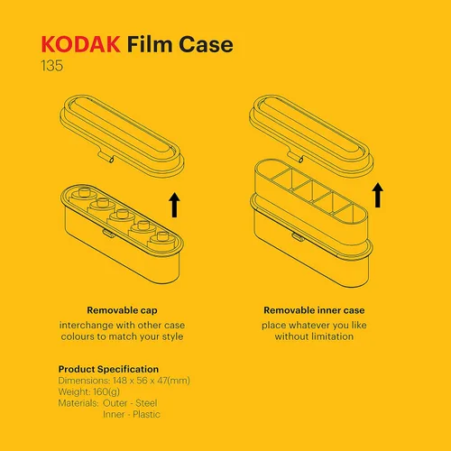 Vista 7 de KODAK Funda de película – para 5 rollos de películas de 1.378 in – Caja compacta de acero retro para clasificar y proteger los rollos de película