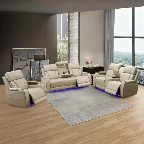 Vista 8 de Sofá reclinable individual eléctrico para muebles de sala de estar, silla reclinable de cuero con luces LED, puertos USB, almacenamiento oculto